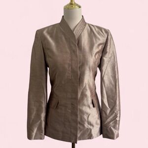 Vintage Larry Levine Gold Metallic Blazer Unique Collar Shoulder Pads Size 6